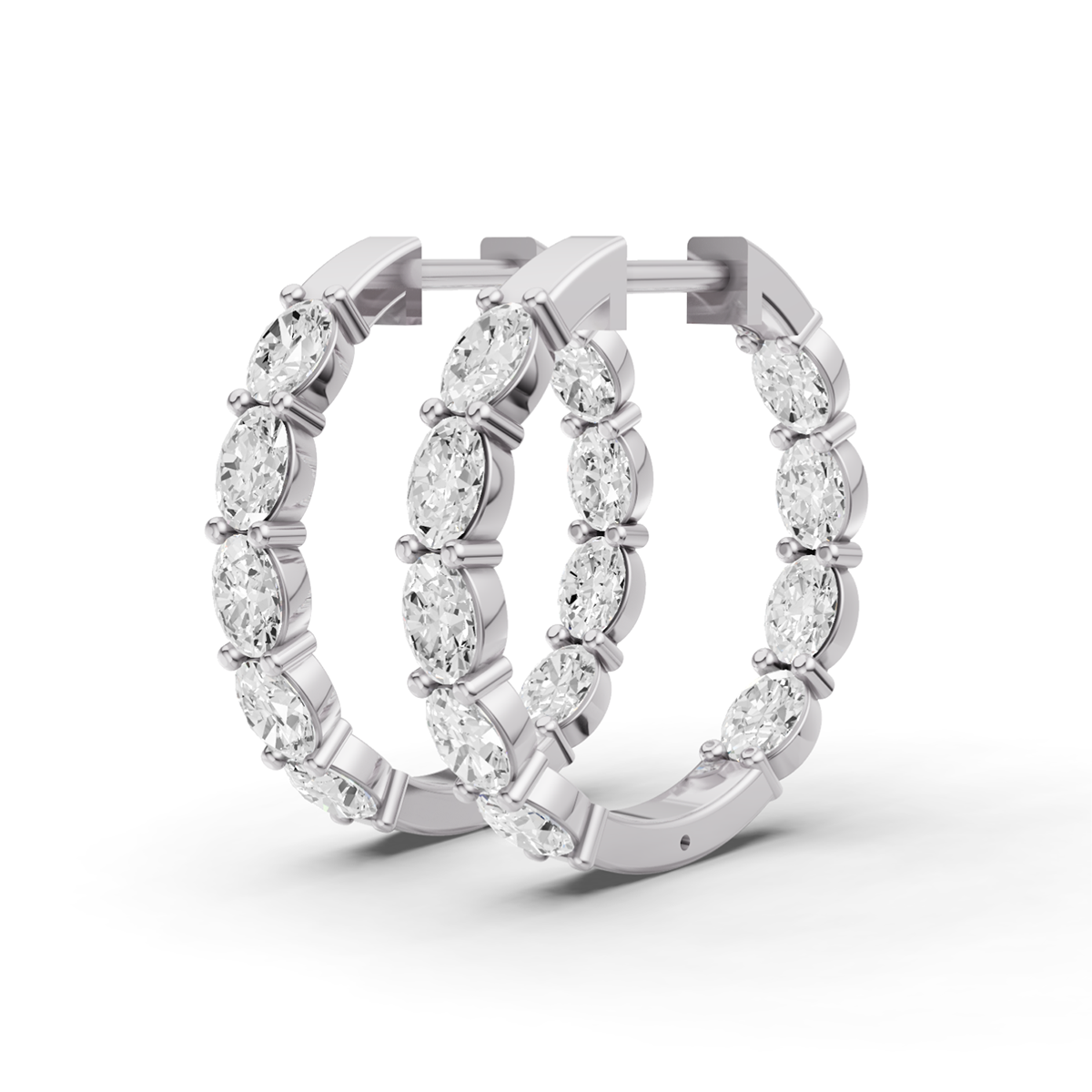 14K Gold 2 ct Earrings Oval Fancy Hoops