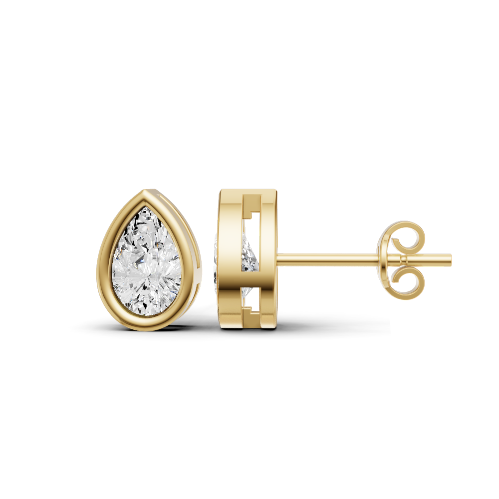 14K Gold Studs 0.25 Carat Earrings Pear Bezel Solitaire
