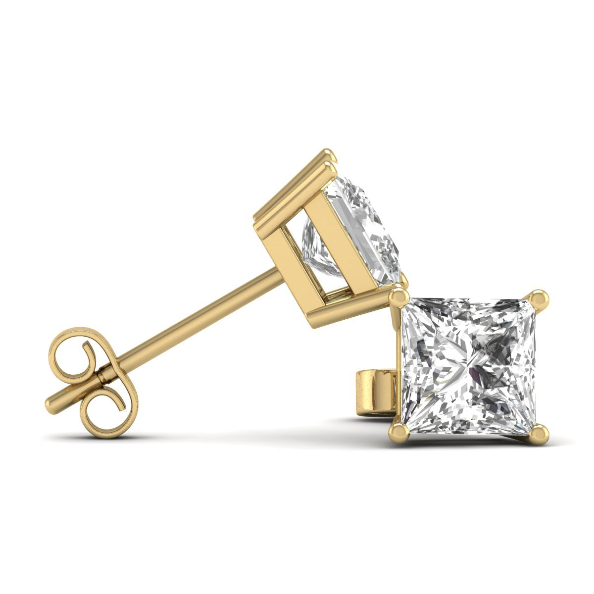 Studs 14K Gold 1.5 Carats The Princess Solitaire
