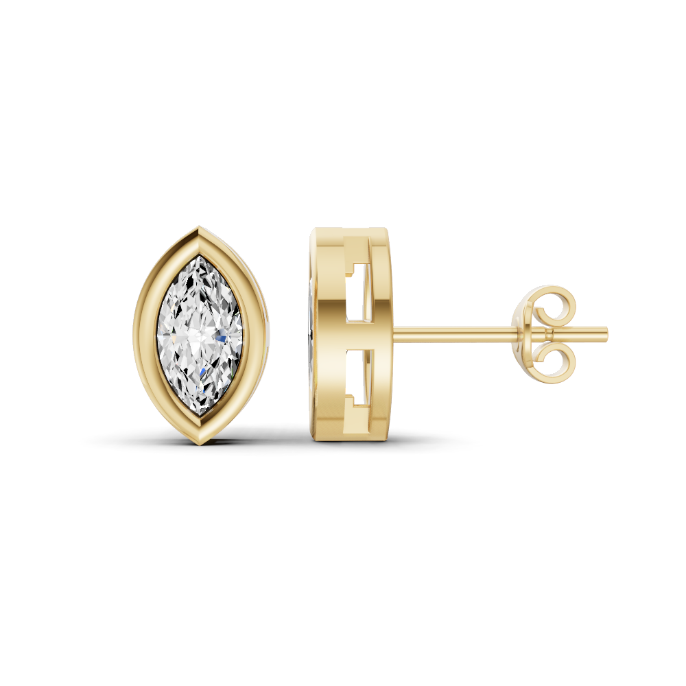 14K Gold Studs 0.75 Carat Marquise Bezel Solitaire