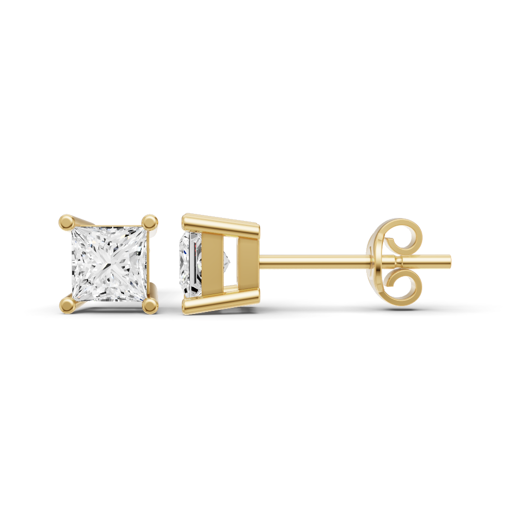 14K Gold Studs 1 ct Earrings Princess Solitaire
