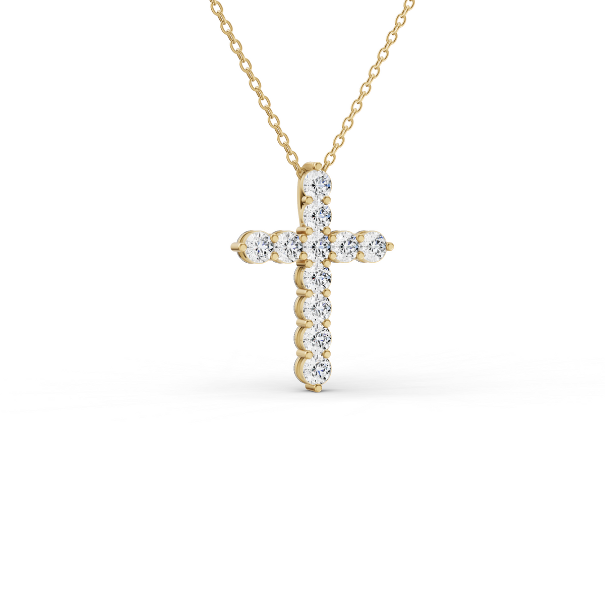 14K Gold 0.25 ct Cross Pendant Necklace With Lab Diamonds