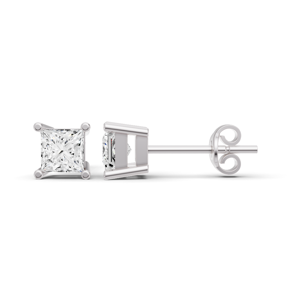 14K Gold Studs 0.75 ct Earrings Princess Solitaire