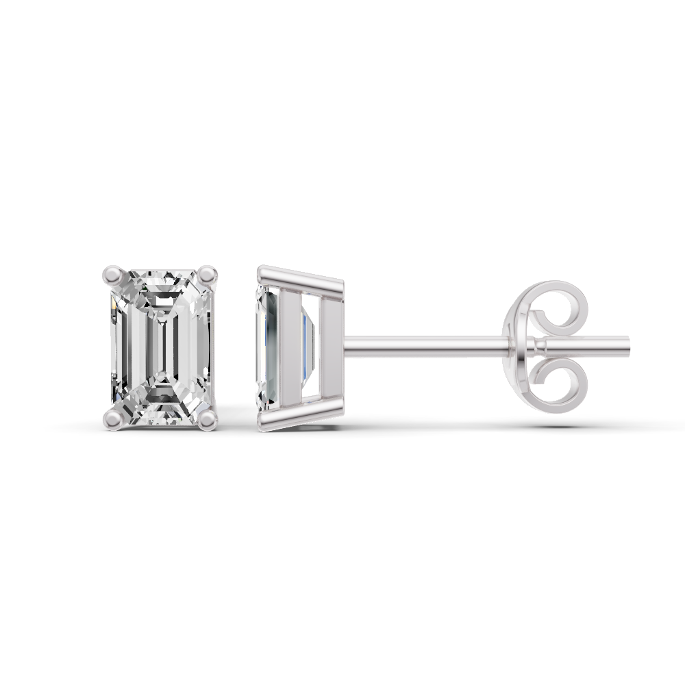 14K GOLD STUDS EARRINGS 0.75 CT EMERALD SOLITAIRE - WHITE GOLD