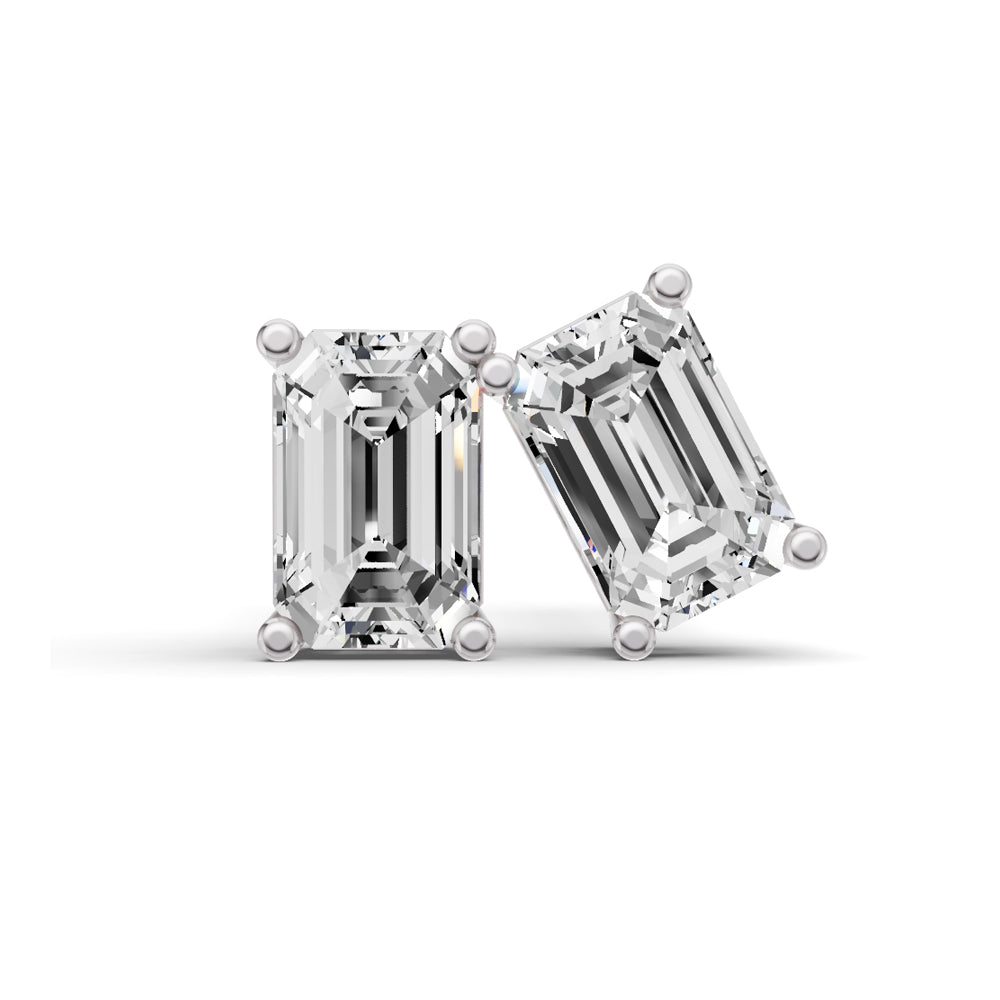 14K GOLD STUDS EARRINGS 1 CT EMERALD SOLITAIRE - WHITE GOLD