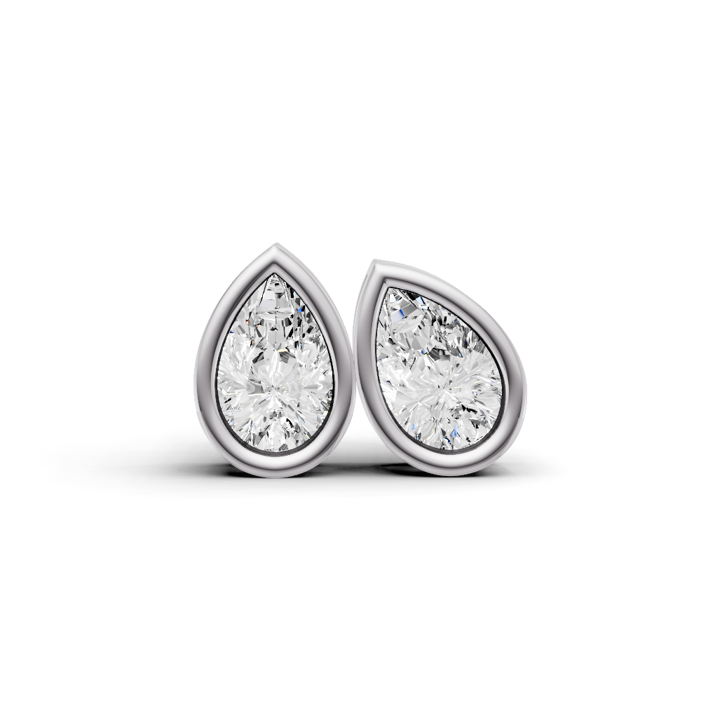 14K Gold Studs 1 Carat Earrings Pear Bezel Solitaire