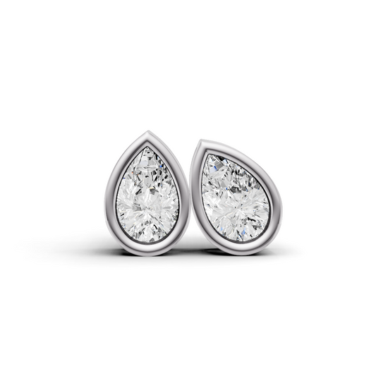 14K Gold Studs 0.25 Carat Earrings Pear Bezel Solitaire