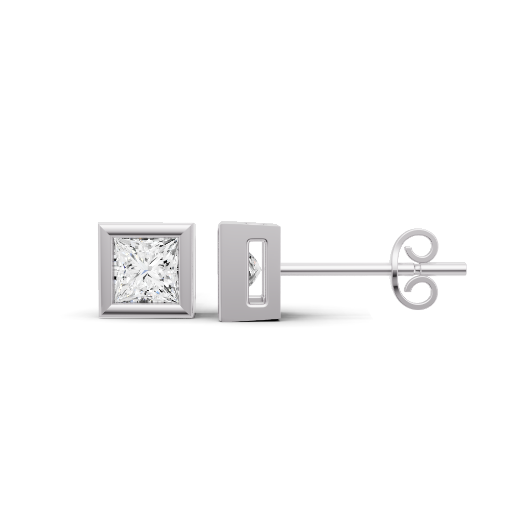 14K Gold Studs 0.25 Carat Earrings Princess Bezel
