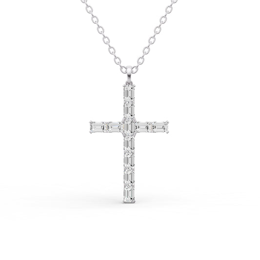 14K Gold 2 ct Necklace Emerald Cross Diamond Pendant