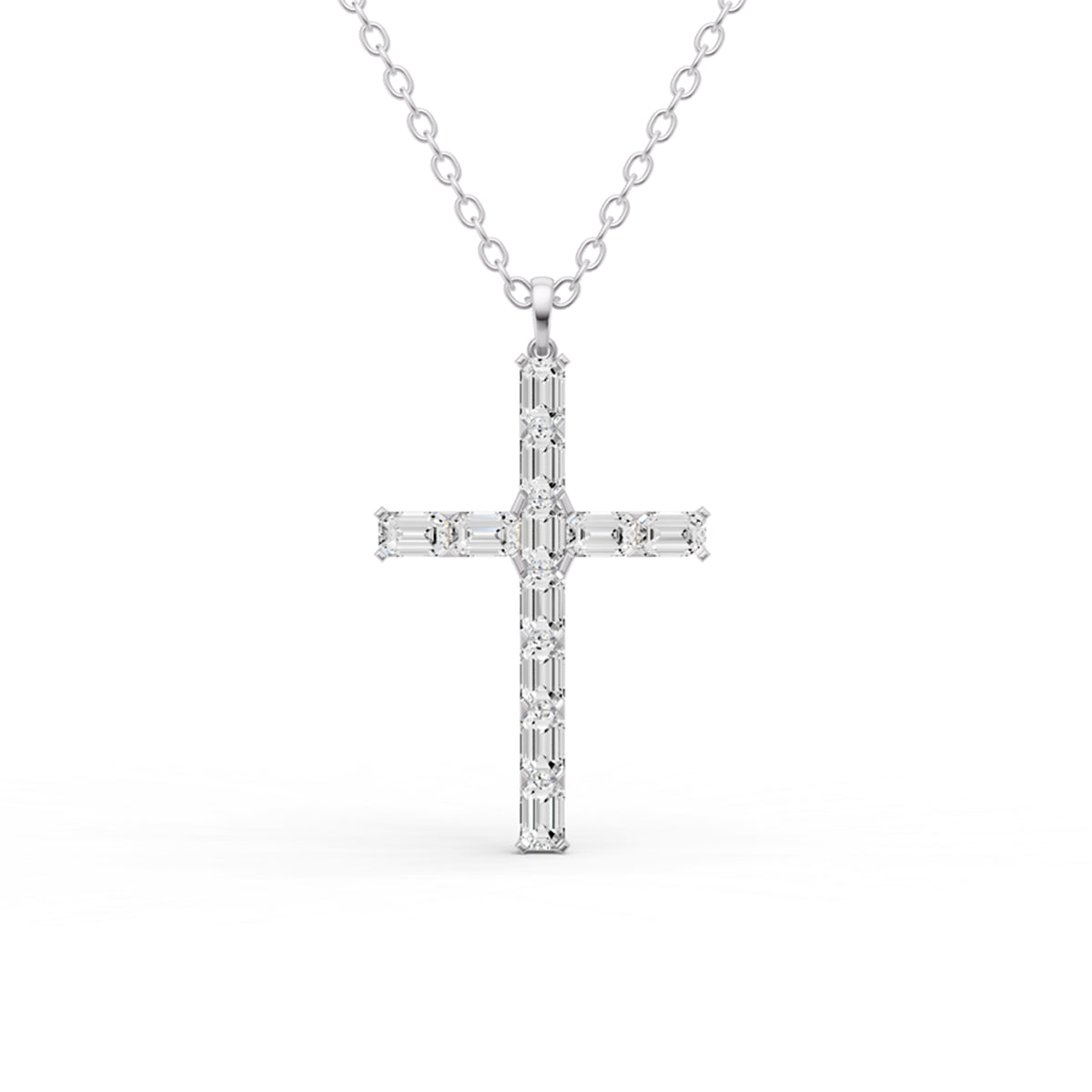 14K Gold 4 ct Necklace Emerald Cross Diamond Pendant