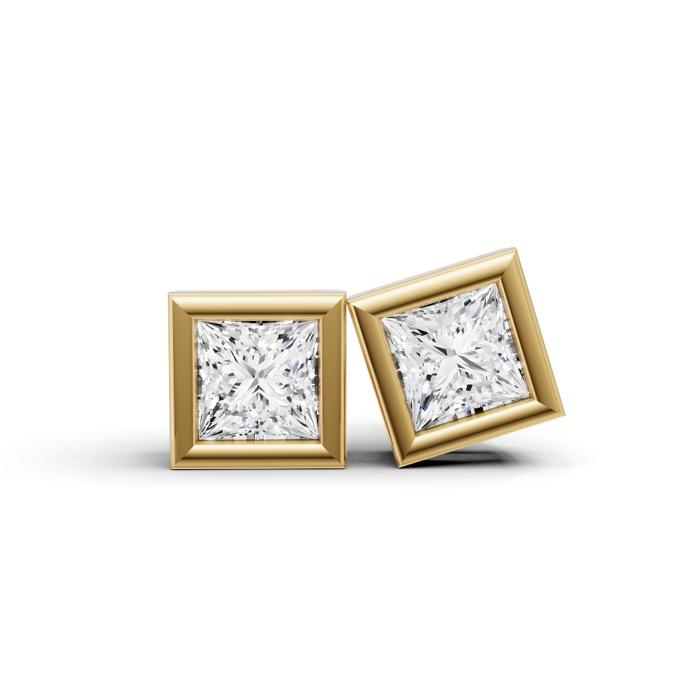14K Gold Studs 0.25 Carat Earrings Princess Bezel