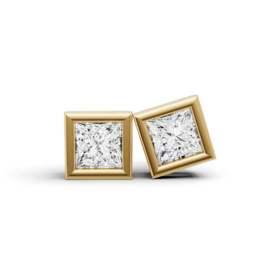 14K Gold Studs 0.25 Carat Earrings Princess Bezel