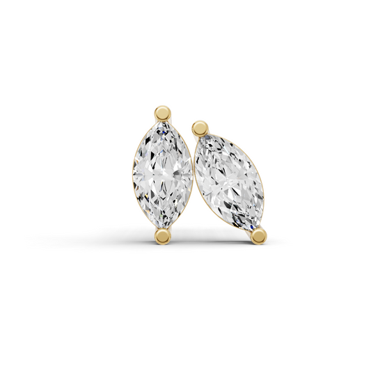 14K Gold Studs Earrings 1 ct Marquise Prong Solitaire