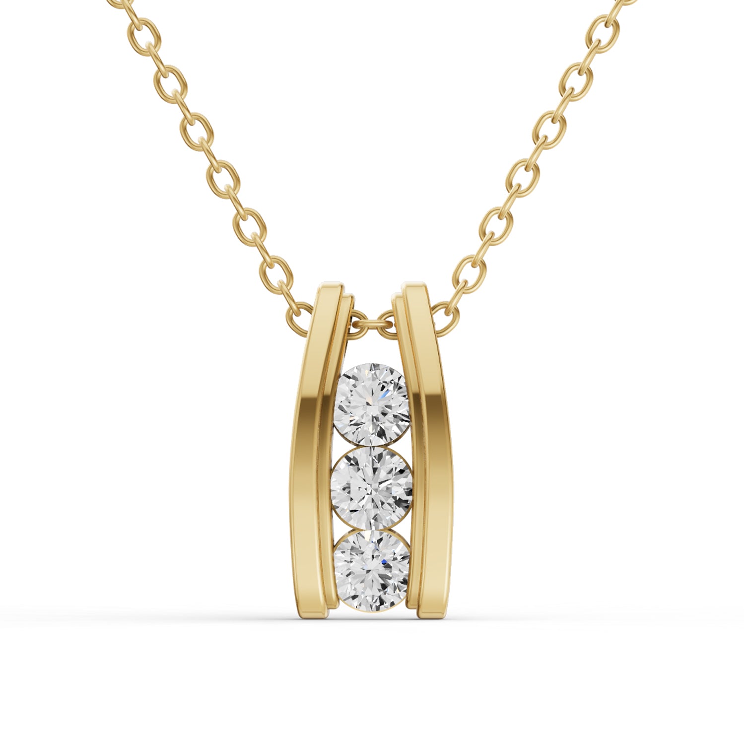 10K GOLD 1.5 CT ROUND LAB GROWN DIAMOND THREE STONE LADDER PENDANT WITH CHANNEL SETTING - WHITE GOLD