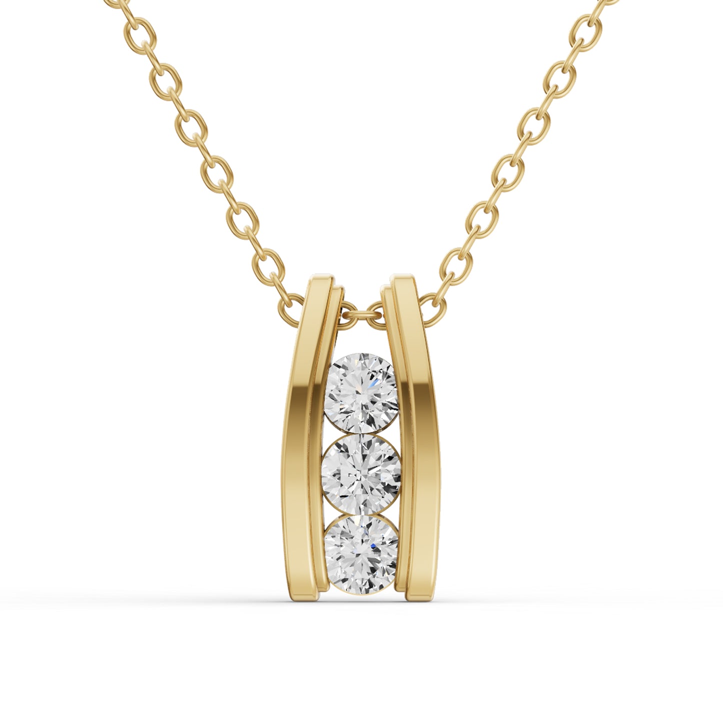 10K Gold 1.5 ct Round Lab Grown Diamond Three Stone Ladder Pendant With Channel Setting