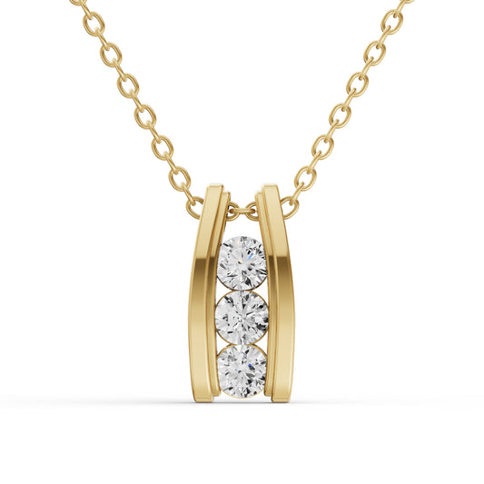 10K Gold 1.5 ct Round Lab Grown Diamond Three Stone Ladder Pendant With Channel Setting