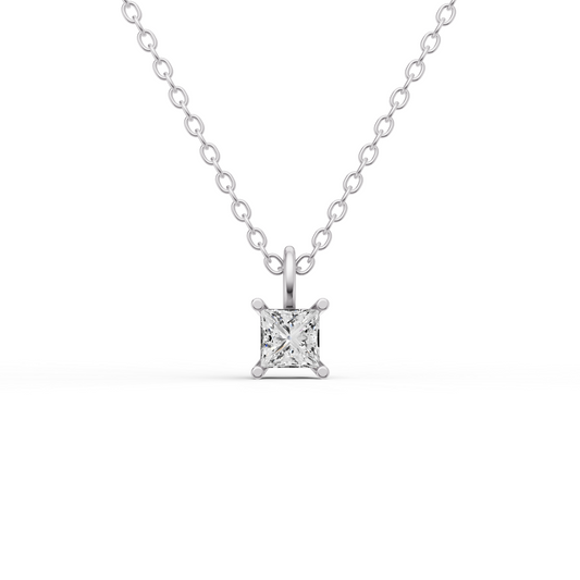 14K Gold 0.75 ct Lab Grown Princess Cut Diamond Solitaire Pendant with Bail