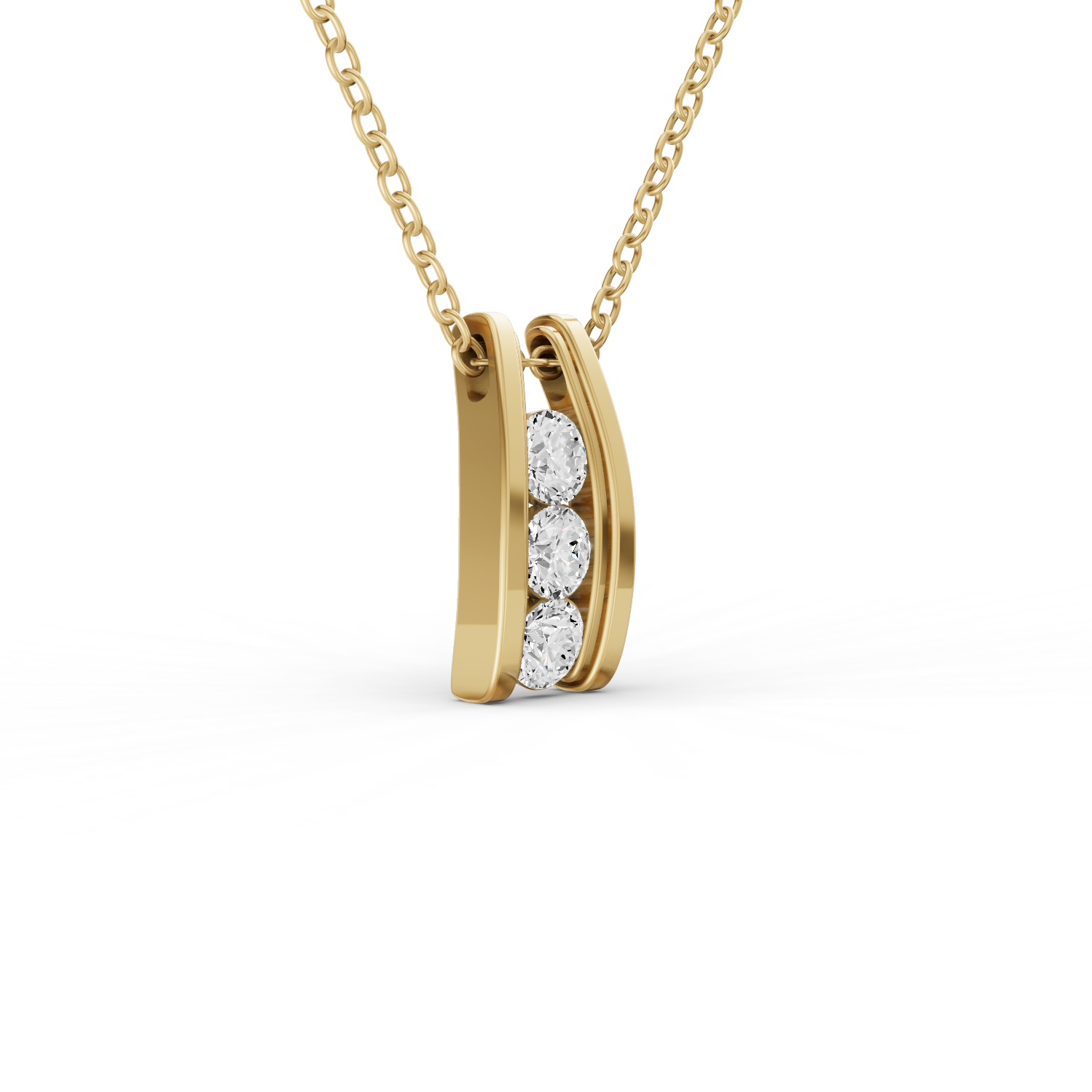 10K GOLD 2 CT ROUND LAB GROWN DIAMOND THREE STONE LADDER PENDANT WITH CHANNEL SETTING - WHITE GOLD