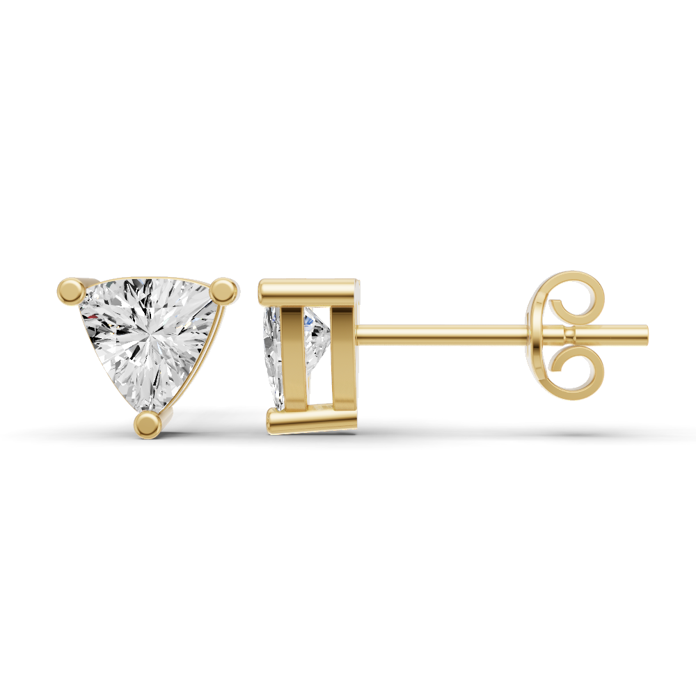 14K GOLD STUDS 1 CT EARRINGS TRILLION SOLITAIRE - YELLOW GOLD