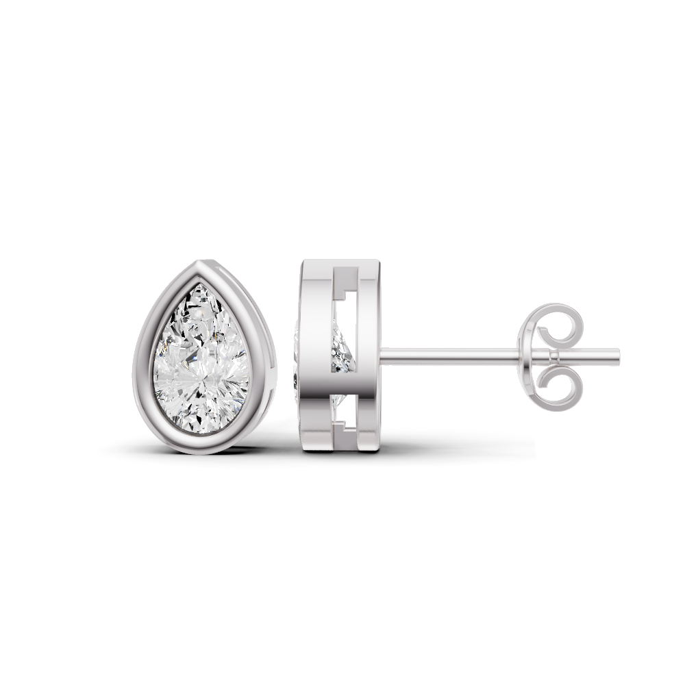 14K Gold Studs 0.25 Carat Earrings Pear Bezel Solitaire