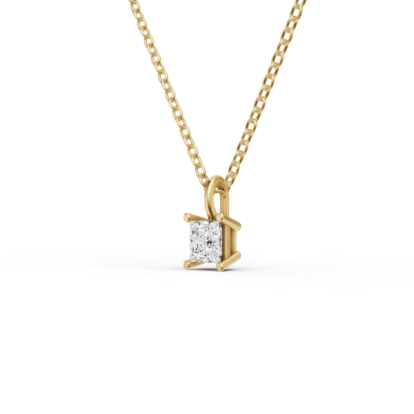 14K Gold 1 ct Lab Grown Princess Cut Diamond Solitaire Pendant with Bail