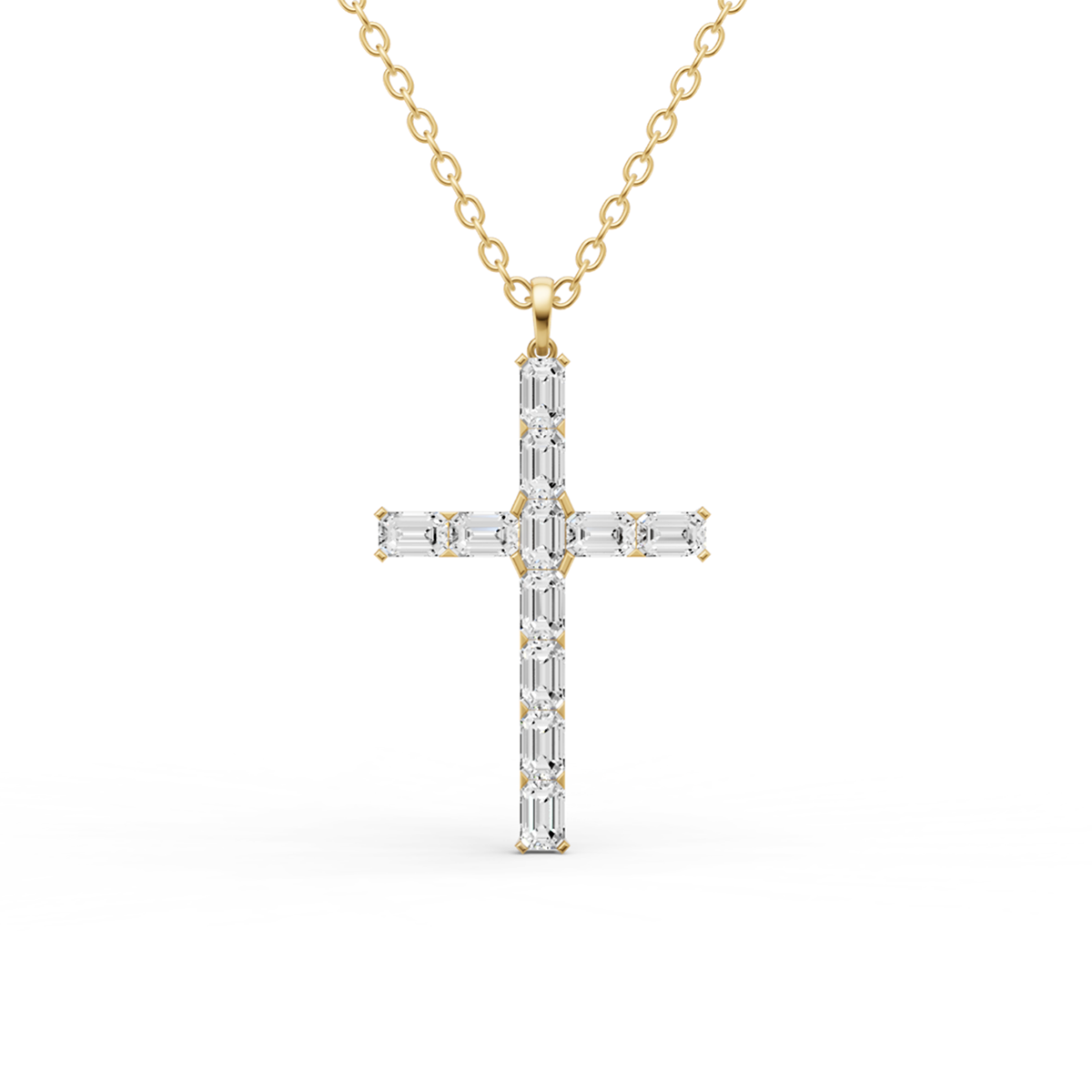 14K Gold 6 ct Necklace Emerald Cross Diamond Pendant