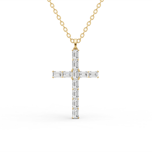 14K Gold 1 ct Necklace Emerald Cross Diamond Pendant
