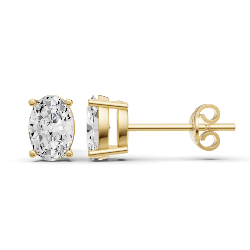 14K GOLD STUDS EARRINGS 0.25 CT OVAL PRONG SOLITAIRE - YELLOW GOLD