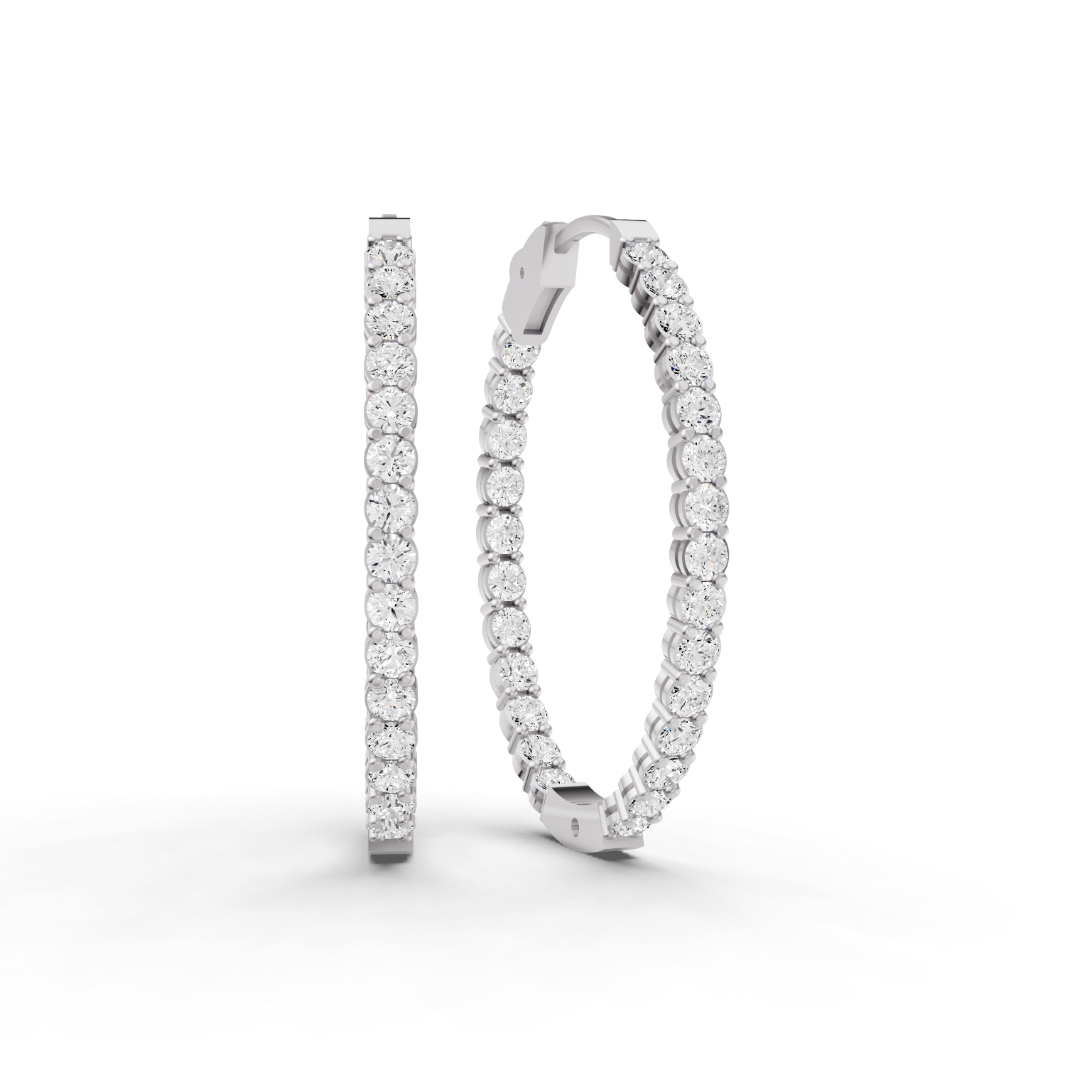 14K Gold 5 ct Earrings Oval In & Out Diamond Hoops