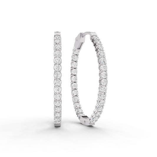 14K Gold 1 ct Earrings Oval In & Out Diamond Hoops