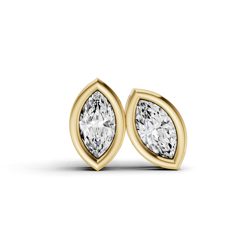 14K Gold Studs 1 Carat Marquise Bezel Solitaire