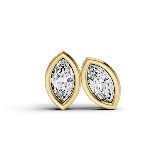 14K Gold Studs 1 Carat Marquise Bezel Solitaire