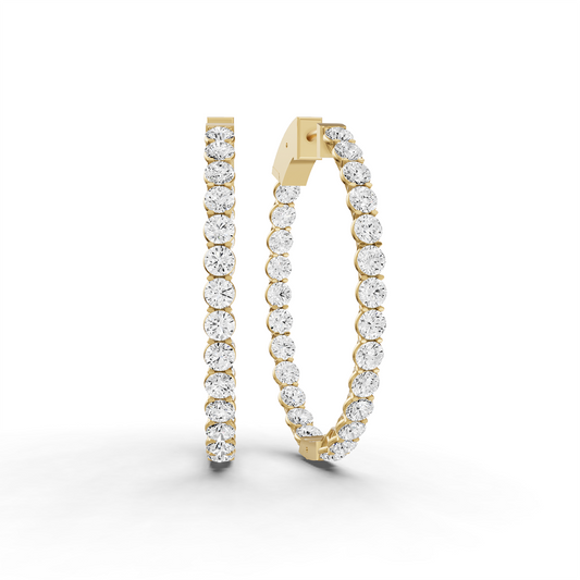 14K Gold 7 ct Earrings Oval Diamond Hoops