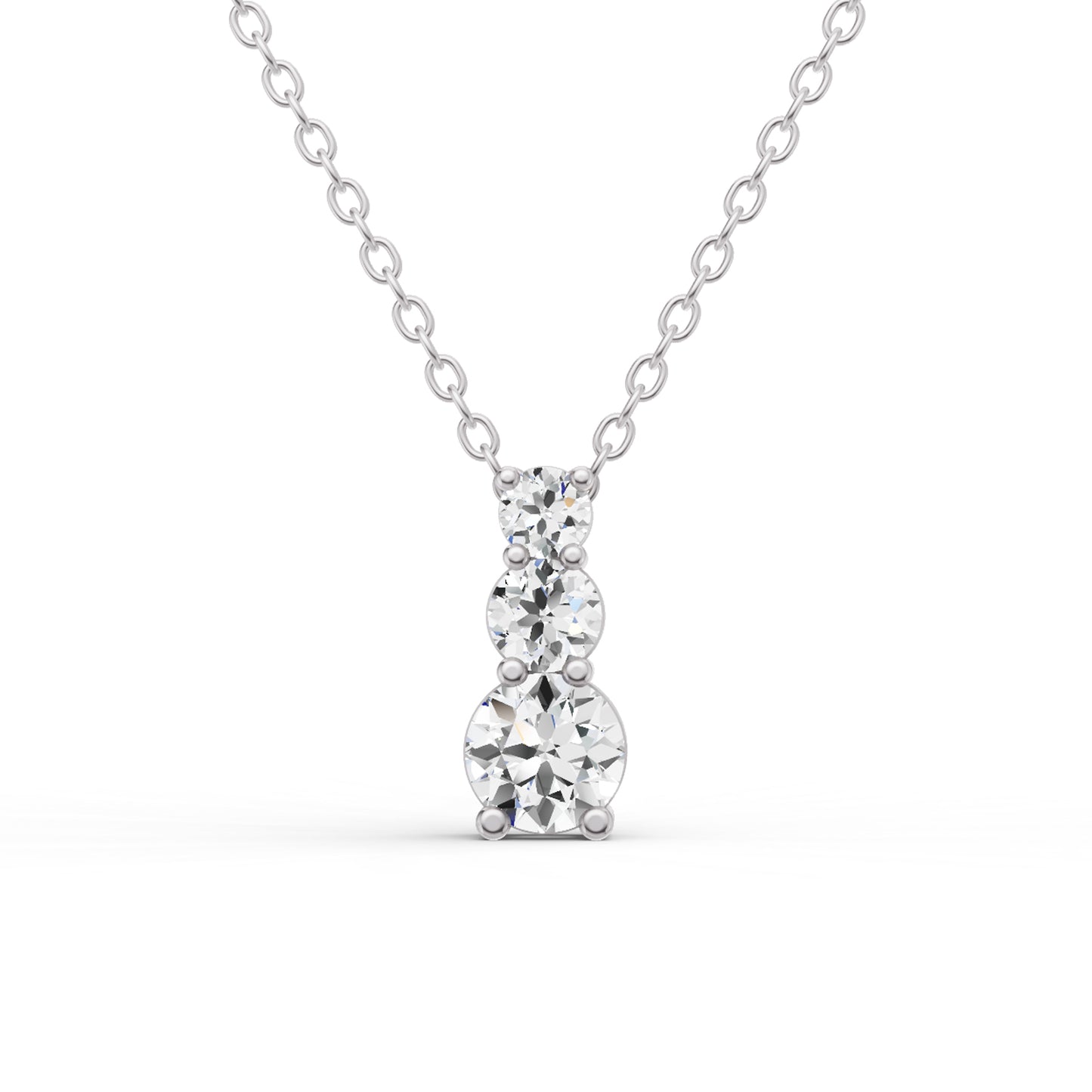 14K Gold 0.5 ct Round Lab Grown Diamond Three Stone Snow Hidden Bail Pendant