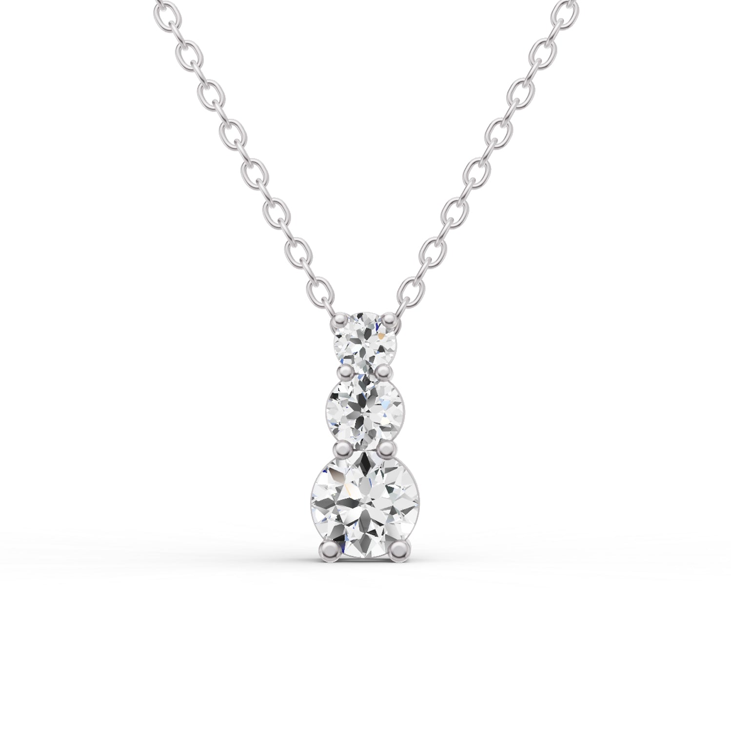 14K Gold 0.5 ct Round Lab Grown Diamond Three Stone Snow Hidden Bail Pendant