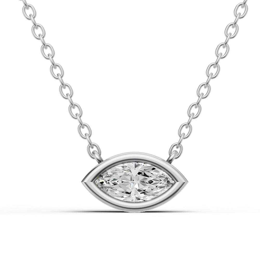 14K GOLD 0.25 CT LAB GROWN MARQUISE SHAPE DIAMOND SOLITAIRE PENDANT - WHITE GOLD