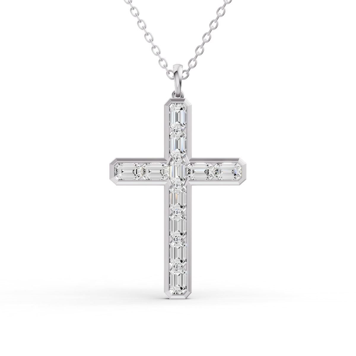 14K Gold 6 ct Sereia Emerald Cross Lab Diamond Pendant