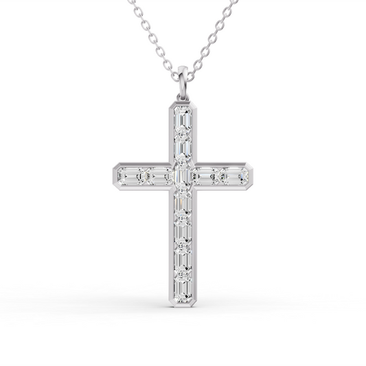 14K Gold 3 ct Sereia Emerald Cross Lab Diamond Pendant