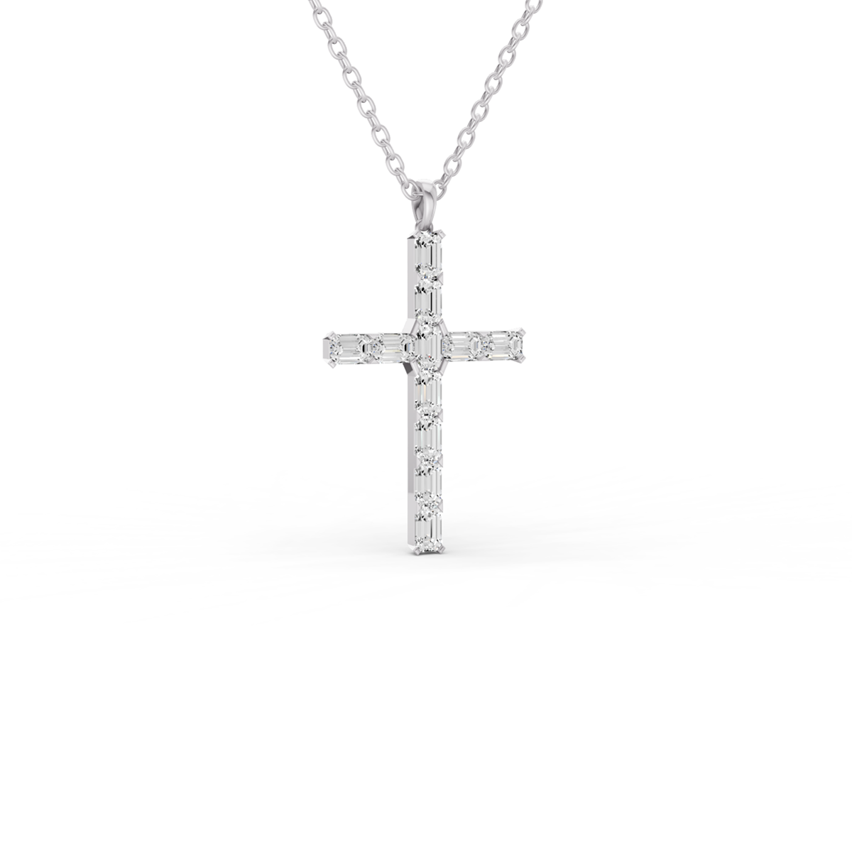 14K Gold 5 ct Necklace Emerald Cross Diamond Pendant