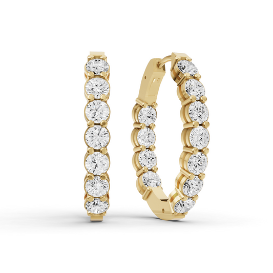 14K Gold Signature Earrings 7 ct Oval In & Out Hoops