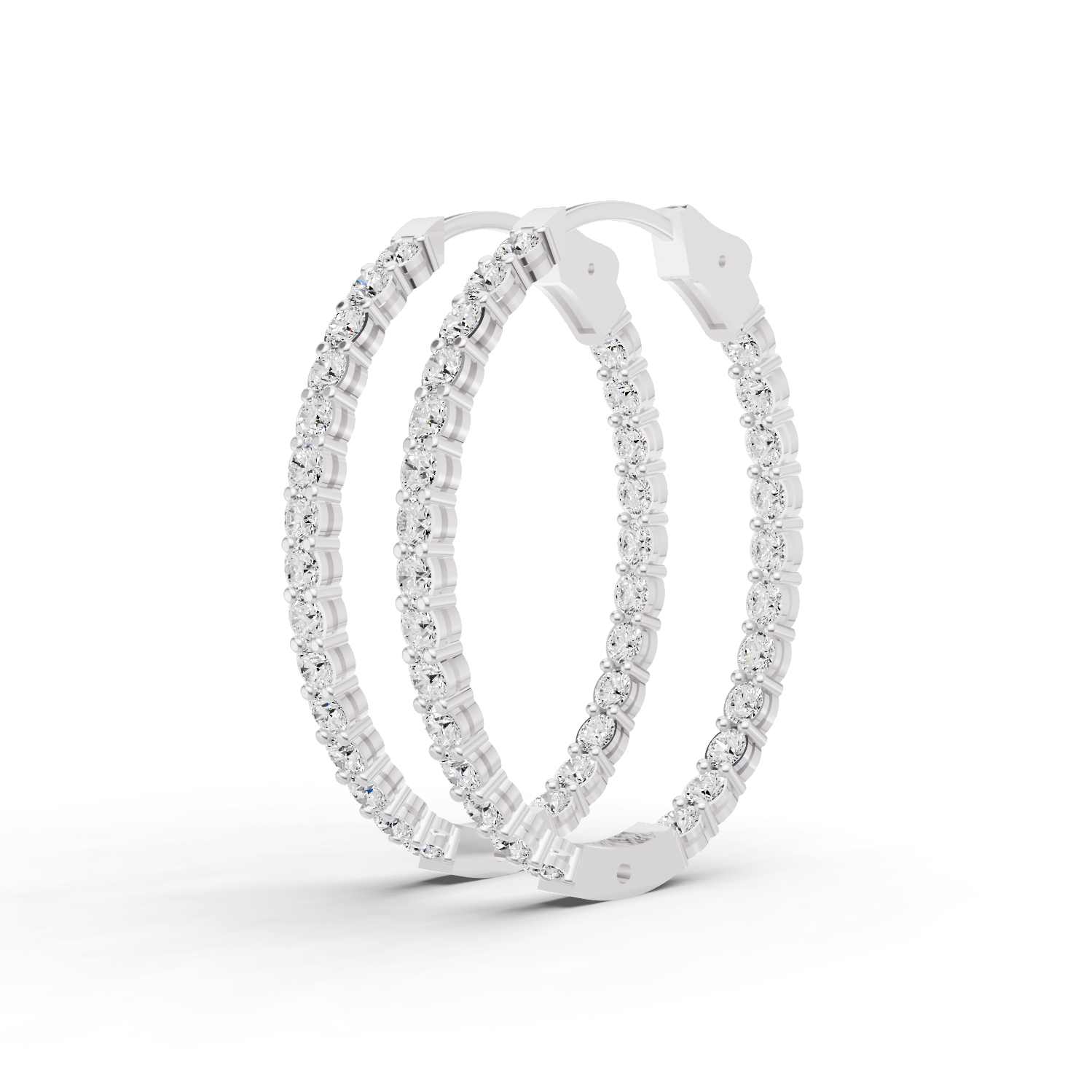14K Gold 7 ct Earrings Oval In & Out Diamond Hoops