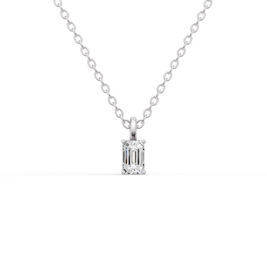 14K Gold 0.5 ct Lab Grown Emerald Cut Diamond Pendant with Prong