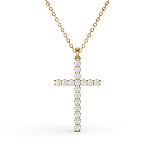 14K Gold 1.5 ct Lab Diamonds Cross Diamond Full Pave Necklace