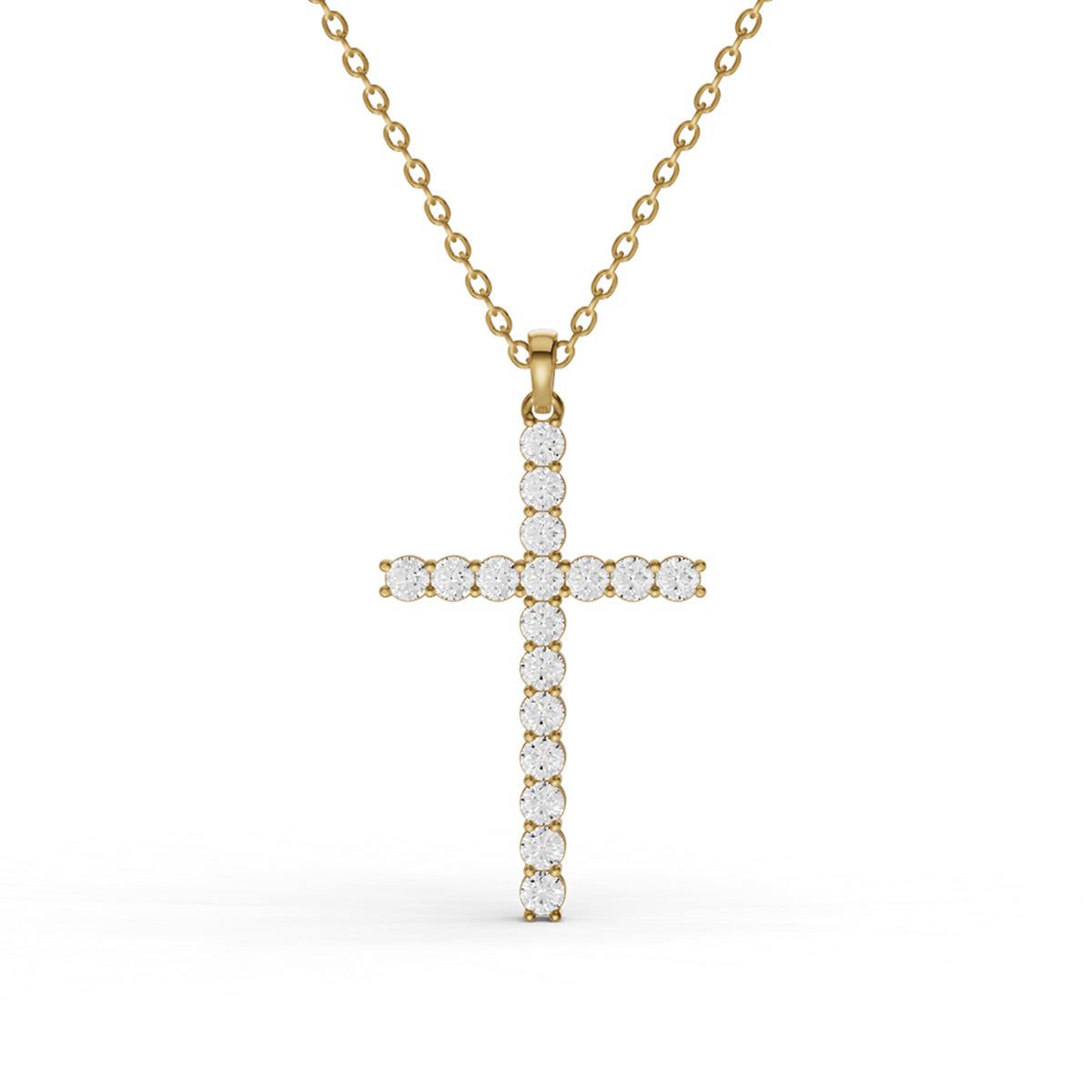 14K Gold 2 ct Lab Diamonds Cross Diamond Full Pave Necklace