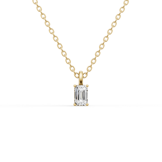 14K Gold 0.75 ct Lab Grown Emerald Cut Diamond Pendant with Prong