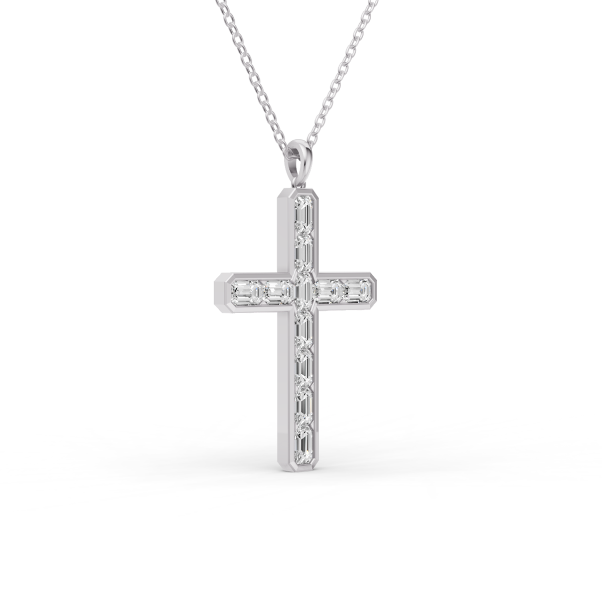 14K Gold 2 ct Sereia Emerald Cross Lab Diamond Pendant