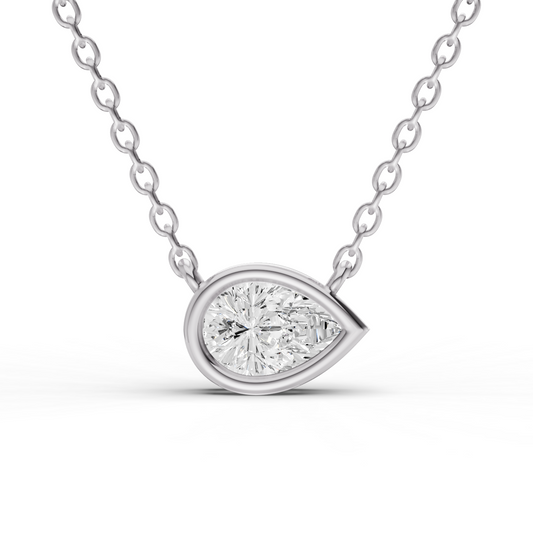 14K Gold 0.25 ct Lab-Grown Pear Diamond Bezel Solitaire Pendant