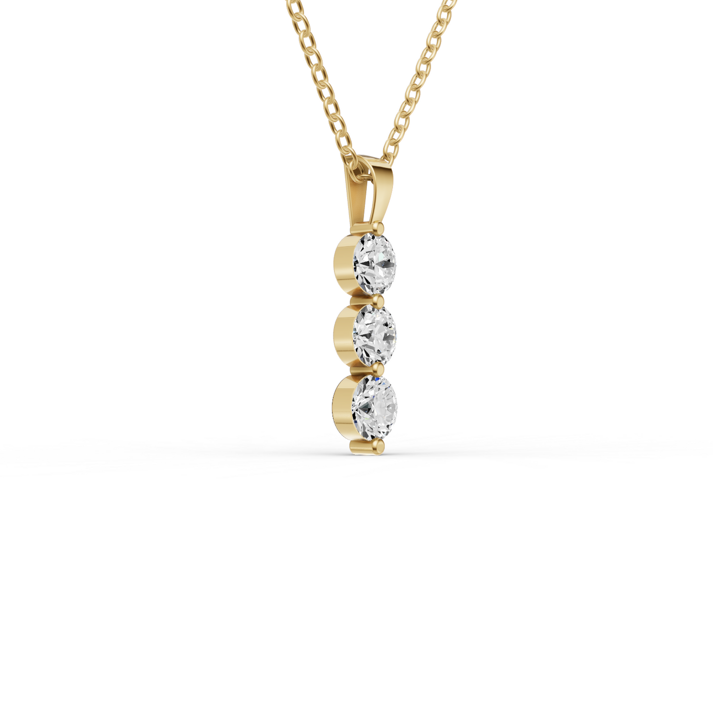 10K Gold 1 ct Round Lab Grown Diamond Three Stone Snow Pendant