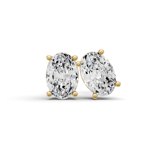 14K Gold Studs Earrings 1 ct Oval Prong Solitaire