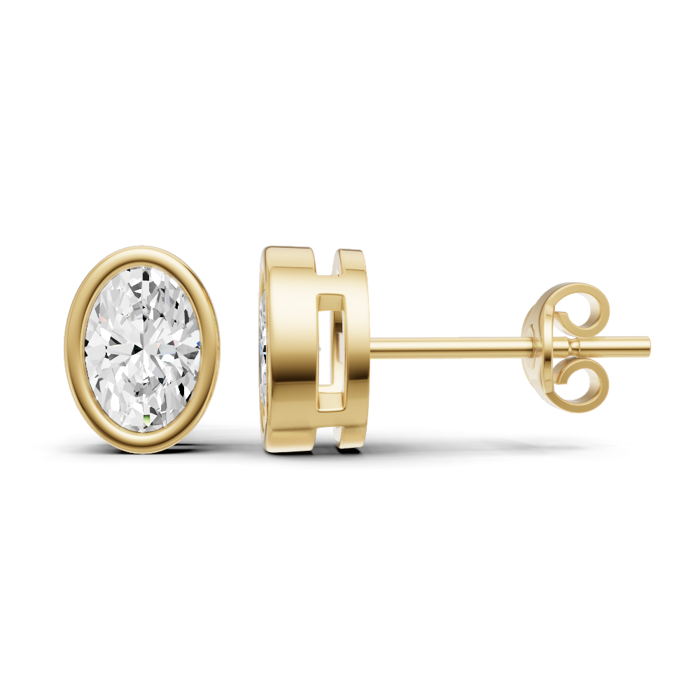 14K Gold Studs 0.75 Carat Earrings Oval Bezel